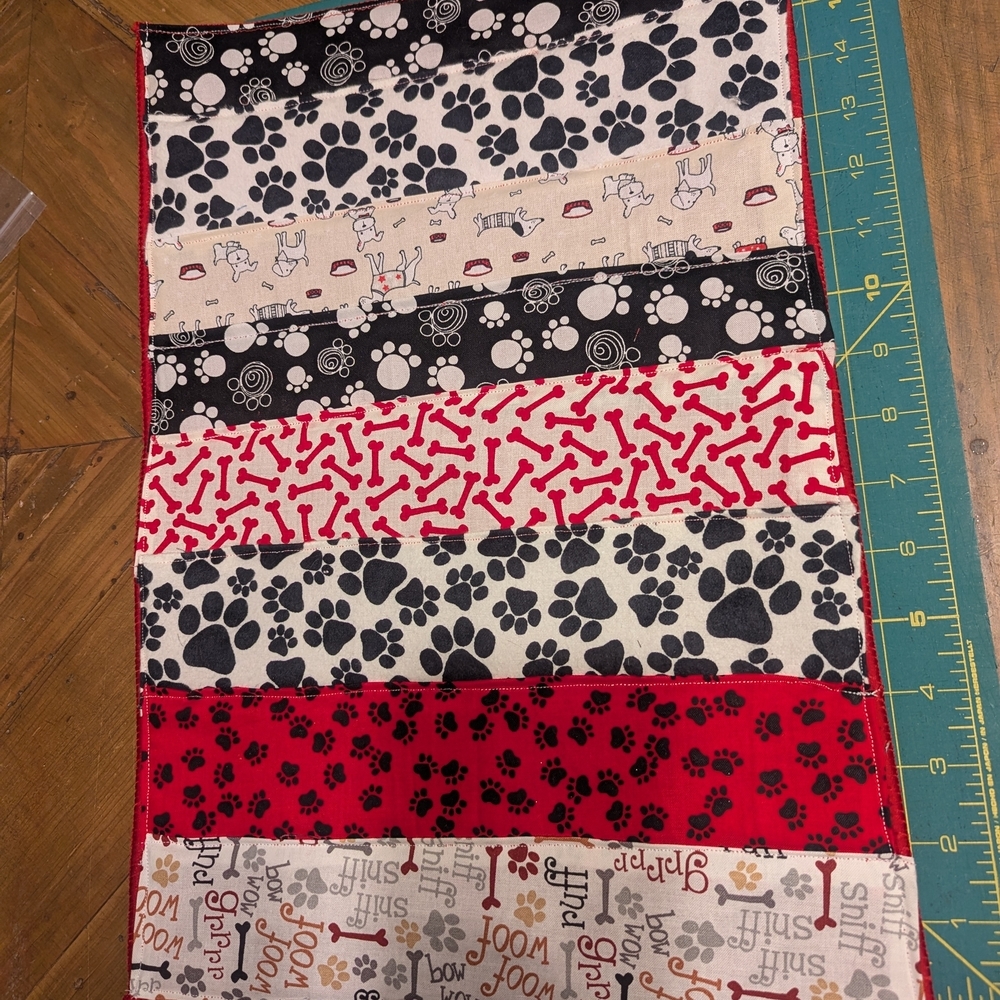 Handmade Dog Paw & Bone Patchwork Table Runner - Red, Black, Cream